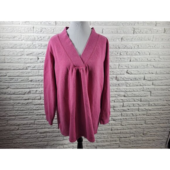 Covington Tops - Covington Womens Sweatshirt 24W 26W Pink VNeck Cotton Blend Pullover SWE167E